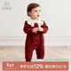 乖奇熊女寶寶針織保暖連體哈衣冬季嬰兒童綿羊毛保暖紅色周歲年服