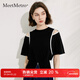 MeetMetro瑪依爾設計感露肩T恤女2025夏新款小眾開(kāi)叉短袖純棉上衣 黑色【現貨閃電發(fā)】 L