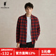 POLOWALK長(cháng)袖襯衫男2024秋新款純棉親膚磨毛休閑格子襯衣外套 紅色 L (175)