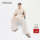 edition連體褲女夏季新款帥氣中性風(fēng)無(wú)袖襯衫亞麻工裝連體衣 亞麻色 S 160