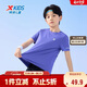 特步（XTEP）兒童童裝男女童純色圓領(lǐng)反光條短袖針織衫 靛藍紫 130
