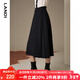 藍地（LANDI）法式通勤黑色壓褶高腰A字半身裙女顯瘦中長(cháng)款半裙冬新品 黑色 M