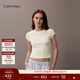 Calvin KleinJeans夏季女士時(shí)尚潮流休閑ck鏤空辣妹正肩羅紋重磅短袖T恤上衣 YAS-牛乳白 S