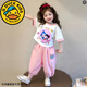 G.duck小黃鴨女童夏季運動(dòng)套裝超好看兒童哪吒服裝寶寶夏裝短袖兩件套 粉色 120 建議110-120cm3-4歲