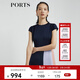 PORTS寶姿 商場(chǎng)同款新品女裝短袖拼色百褶連衣裙LL8D093KWT003 丈青 M (6)