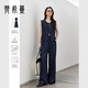 梵希蔓簡(jiǎn)約時(shí)尚馬甲套裝女夏季新款開(kāi)衫上衣搭闊腿褲兩件套 深藍色 M