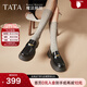 他她（TATA）英倫厚底顯高樂(lè )福鞋女鞋jk學(xué)院加絨小皮鞋單鞋7OL34CA5 黑色（跟高6.5CM） 34