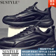 SUSTYLE奢侈高端品牌男鞋真皮運動(dòng)鞋軟底耐磨跑步鞋子男舒適休閑旅游鞋 黑色(增高)[正品男鞋] 41 標準皮鞋碼