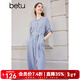 百圖betu女裝春夏新款條紋高腰七分可調節袖襯衫式連衣裙2402T83 藍色 S
