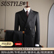 SUSTYLE高端品牌男裝男士西服套裝2026新款雙排扣結婚商務(wù)西裝禮服男 黑色二件套 【禮盒】 XL 130-145斤【西服修身版，建議拍大一碼】