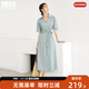 對白氣質(zhì)休閑V領(lǐng)襯衫連衣裙女2025夏季新款落肩寬松通勤顯瘦長(cháng)裙 灰藍色 M