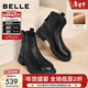 百麗（Belle）復古時(shí)裝靴女冬季新款商場(chǎng)柔軟羊皮舒適粗跟加絨短靴E5S1DDD5 黑色-絨里 37 (235mm)