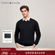 Tommy Hilfiger【純色V領(lǐng)】秋冬男裝純棉商務(wù)休閑簡(jiǎn)約繡標打底衫針織衫毛衣 【小V領(lǐng)繡標毛衣】-黑色083 S （推薦：120-135斤）