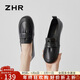 ZHR單鞋女精選牛皮一腳蹬樂(lè )福鞋女時(shí)尚平底經(jīng)典媽媽鞋 BT81 黑色 36
