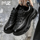 IYUZ品牌輕奢男鞋冬季新款真皮商務(wù)結婚皮鞋男旅游高端百搭休閑鞋子男 黑色-高端男鞋 42