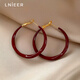 Lnieer999足銀針安可拉紅圈圈耳環(huán)女氣質(zhì)百搭耳圈復古港風(fēng)新款小眾耳飾 美拉德咖色耳環(huán)【999足銀針】