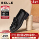 百麗（Belle）復古擦色牛皮樂(lè )福鞋女2026春新質(zhì)感平跟通勤單鞋B2971AA6預售 黑色 37