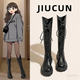九寸陽(yáng)光長(cháng)筒靴女2025秋冬季V口顯瘦百搭粗跟厚底棕色高筒長(cháng)靴騎士靴 長(cháng)筒靴女黑色（36碼）