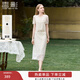 香影小香風(fēng)蕾絲套裝裙子女夏季2025新款重工刺繡白色半身裙兩件套 米白 L