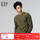 GAP男女裝2025秋季新款LOGO華夫格長(cháng)袖T恤休閑常規上衣美版 軍綠色 S 美碼 M亞洲碼175/92A