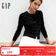 GAP女裝2025秋季新款純棉圓領(lǐng)針織衫基礎款開(kāi)衫毛衣美版 黑色 S 美碼  M亞洲碼165/88A
