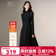 晚白【新品】亮閃閃毛呢無(wú)袖連衣裙冬款優(yōu)雅知性風(fēng)修身顯瘦裙子 黑色 L