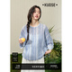 闊色（kuose）藍色條紋鏤空長(cháng)袖襯衫女2025春秋季新款漸變寬松休閑襯衣上衣 灰藍色 L
