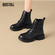 dusto馬丁靴冬季女鞋新款粗跟中跟側拉鏈圓頭000061 黑色 單層   38   
