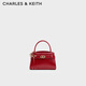 CHARLES&KEITH26新年系列騏驥紅手提斜挎包凱莉包包女包婚包CK2-50270880-A Tomato Red番茄朱紅 S