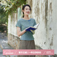 布符新款2024夏季復古盤(pán)扣優(yōu)雅碎花上衣短袖時(shí)尚中式休閑女款t恤 綠地黃點(diǎn) M