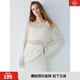 ELLE【明星同款】法式慵懶感鏤空針織衫女2025秋季新款罩衫上衣 米黃 M