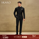 SKARO【新中式】羊毛中山裝西服套裝男新郎結婚高端復古立領(lǐng)西裝 黑色SKV1011A（兩件套） 52 碼上衣【西褲尺碼請備注】