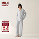 MUJI女式柔軟針織前開(kāi)睡衣套裝女士家居服女款女裝25年秋季 FD32CC5A 煙熏藍色 L -XL 上裝170/92A 下裝170/74A