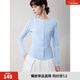 ELLE黑白撞色圓領(lǐng)長(cháng)袖T恤女2025冬季新款休閑通勤設計感內搭上衣 藍色 S