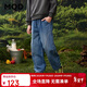 馬騎頓（MQD）男童秋季新品學(xué)院風(fēng)潮酷休閑百搭中大童寬松牛仔褲 中牛仔藍 160