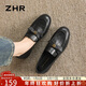 ZHR樂(lè )福鞋女2026新品平底英倫小皮鞋女通勤套腳單鞋女 EH208黑色38