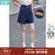 茵曼（INMAN）直筒闊腿牛仔短褲女士夏季新款顯瘦寬松冰氧吧高腰熱褲子 深寶藍 27