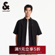 杰克·瓊斯（JACK&JONES）男裝夏季新款暗條紋質(zhì)感拼接印花日常寬松短袖襯衫外套225204017 黑色BLACK 常規 S