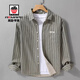 AEMAPE美國蘋(píng)果高端襯衫男2026春季新款美式條紋純棉復古寬松翻領(lǐng)外套男 3108綠色條紋襯衫 XL  建議125-140斤左右