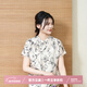 布符夏季新品旗袍上衣半裙套裝舒適休閑時(shí)尚洋氣設計感女士 白底黑花旗袍上衣 M