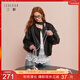 三彩2025秋季新款PU仿皮外套復古皮衣圓領(lǐng)寬松開(kāi)衫簡(jiǎn)約M
