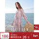 三彩2025春季新款碎花雪紡連衣裙圓領(lǐng)七分袖長(cháng)裙寬松度假浪漫M