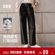 森馬（Semir）休閑褲女純棉打褶闊腿褲腰帶秋復古磨毛長(cháng)褲顯腿長(cháng)101524127005A