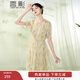 香影新中式雪紡連衣裙女2025夏季新款超好看國風(fēng)暈染碎花顯瘦裙子 黃色 S