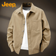 JEEP美國正品美式純棉工裝長(cháng)袖襯衫男士春秋潮牌帥氣襯衣內搭外套上衣 卡其色 【官方正品】 XL 【適合145斤左右】