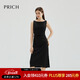PRICH【緞面】設計感褶皺無(wú)袖連衣裙2025夏季新款休閑收腰長(cháng)裙新 黑色731M M (165)