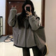 妙奕嘉外套春秋女2026新款假兩件上衣秋裝女生休閑通勤外套韓系慵懶風(fēng) 黑邊拼接連帽外套【灰色】 均碼 【建議80-115斤】