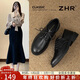 ZHR小皮鞋女粗跟系帶樂(lè )福鞋女時(shí)尚復古英倫牛津鞋子女 AH697黑色38