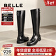 百麗（Belle）簡(jiǎn)約百搭牛皮騎士靴女冬季新款商場(chǎng)同款質(zhì)感長(cháng)筒靴E4G1DDG5 黑色 37
