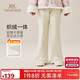 英氏（YEEHOO）女童喇叭褲兒童加絨褲中大童裝新中式長(cháng)褲加厚打底褲冬 米白 160 